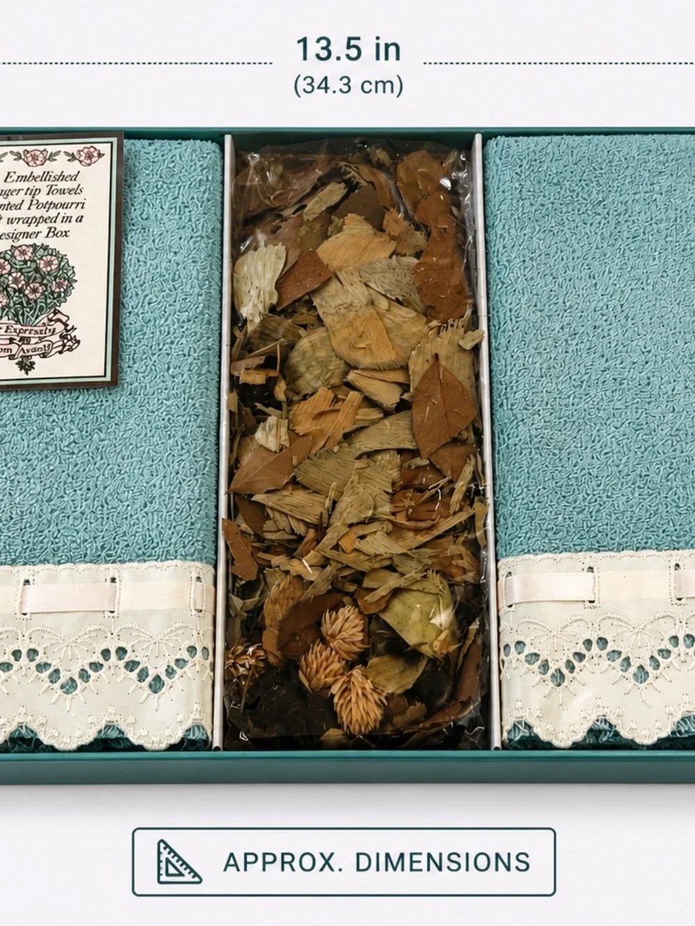 Avanti Finger Tip Towels Gift Set Potpourri Box Lace Trim Bathroom Decor Sealed